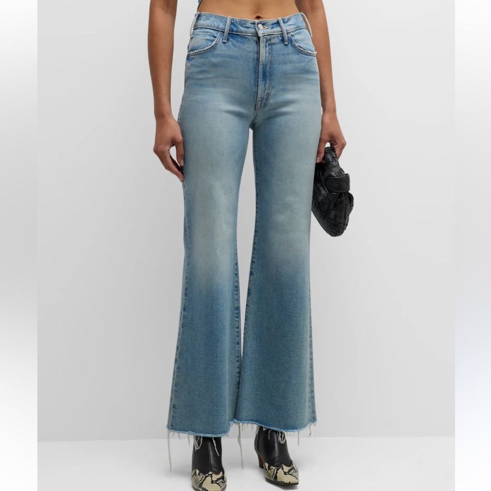 MOTHER superior the hustler roller gray Blue Wide Leg Jeans
